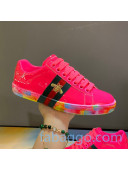 Gucci Ace Patent Leather Sneakers with Luminous Print Sole Hot Pink (For Women and Men)