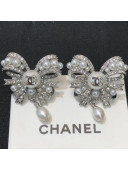 Chanel Pearl Bow Short Earrings Silver 2020