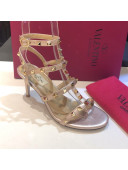 Valentino Rockstud Calfskin Ankle Strap Sandals 6.5cm Gold 2021 16