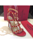 Valentino Rockstud Calfskin Ankle Strap Sandals 9.5cm Red 2021 21