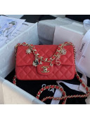 Chanel Quilted Lambskin Small Flap Bag with Chain Charm AS2326 Red 2020