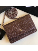 Chanel Camellia Lambskin Wallet on Chain WOC Bag Burgundy (Gold-tone Metal)