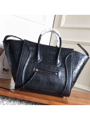 Celine Luggage Phantom Bag In Crocodile Pattern Clafskin Black