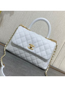 Chanel Small Grained Quilted Calfskin Coco Handle Flap Top Handle Bag White 2019