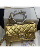 Chanel Quilted Patent Leather Flap Bag with Ring Top Handle AS1665 Gold 2020