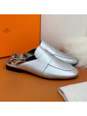 Hermes Catena Supple Calfskin Flat Mules with Cut out H Silver 2021