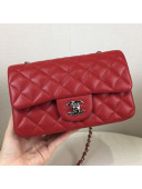Chanel Quilted Sheepskin Leather Small Classic Flap Bag Red/Silver 2019