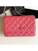 Chanel Pearly Lustre Quilted Grained Calfskin Wallet on Chain WOC Pink 2019