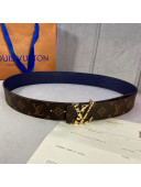 Louis Vuitton Belt 35mm with Gold LV Buckle in Monogram Canvas and Blue Epi Leather 2020