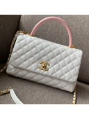 Chanel Grained Quilted Calfskin Coco Handle Flap Top Handle Bag White/Pink 2019