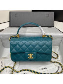 Chanel Quilted Lambskin Mini Flap Bag with Top Handle Peacock Green 2020