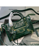 Balenciaga Classic City Mini Bag in Shiny Crocodile Embossed Leather Dark Green 2021