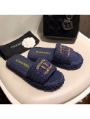 Chanel Cord Slide Sandal Mules G36923 Navy Blue 2020