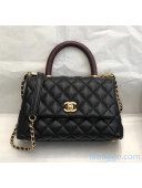 Chanel Small Flap Bag with Top Lizard Handle in Grained Calfskin A92990 Black/Burgundy 2020(Top Quality)