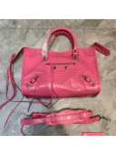 Balenciaga Classic City Small Bag in Shiny Crocodile Embossed Leather Pink 2021