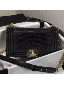 Chanel Lizard Embossed Leather Medium Classic Leboy Flap Bag Black 2019