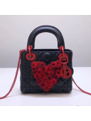 Dior Mini Lady Dior Bag in Embroidered Flowers Heart Black/Red 2019