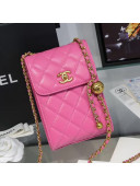 Chanel Quilted Lambskin Phone Holder with Chain and Metal Ball AP1448 Pink 2020