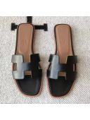 Hermes Oran H Flat Slipper Sandals in Smooth Calfskin Black 02 2021(Handmade)