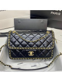 Chanel Quilted Shiny Crumpled Calfskin Large Flap Bag with Chain Charm AS1672 Black/Gold 2020 