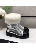 Chanel Crinkle Patent Leather Wool Short Boots 20102401 Silver 2020
