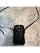 Balenciaga B. Quilted Lambskin Phone Holder Pouch Crossbody Black 2020