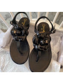 Chanel Lambskin Classic Camellia Thong Sandals Black 2020