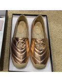 Gucci Chevron Lambskin Espadrille with Double Crystal G Bronze Gold 2019