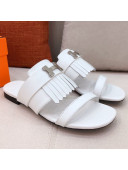 Hermes Coralia Fringe Flat Sandals White 2021