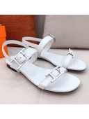 Hermes Cristal H Buckle Flat Sandals White 2021