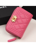 Chanel Quilted Grained Leather Boy Zipped Coin Purse A80602 Dark Pink 2019