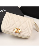 Chanel Quilted Grained Leather Boy Zipped Coin Purse A80602 White 2019