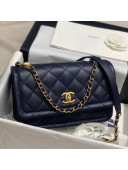 Chanel Quilted Lambskin Large Flap Bag with Metal Button AS2056 Navy Blue 2020