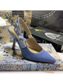 Dior J'Adior Slingback Pumps 95mm in Metallic Thread Embroidered Cotton Blue 2020