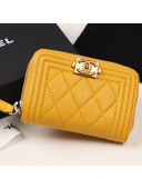 Chanel Quilted Grained Leather Boy Zipped Coin Purse A80602 Yellow 2019