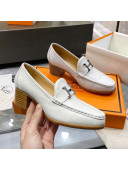 Hermes Paris Calfskin Loafers Pumps with H Buckle White 2020