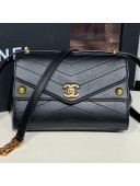 Chanel Chevron Calfskin Studded Charm Small Flap Bag Black 2019