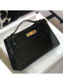 Hermes Mini Kelly Pochette 22cm in Crocodile Embossed Leather Black/Gold 2020