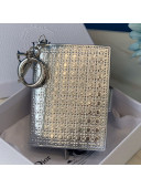 Dior Card Holder in Micro-Cannage Metallic Calfskin Silver
