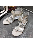 Chanel Grosgrain & Crystal Bow Sandals White 2020