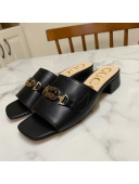 Gucci Zumi Leather ‎Slide Sandals 602415 Black 2020