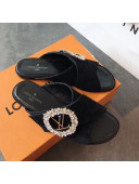 Louis Vuitton Canvas Cross Strap Flat Slide Sandal with Crystal Buckle Black 2020