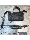 Balenciaga Classic City Mini Bag in Crinkle Lambskin with Logo Strap Dark Grey/Silver 2021