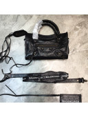 Balenciaga Classic City Mini Bag in Crinkle Lambskin with Logo Strap Black/Gold 2021