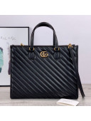 Gucci Giagonal Striped Leather Tote Bag 627332 Black 2020