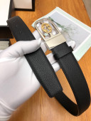 Gucci Grained Calfskin Belt 35mm with Metal Interlocking G Buckle Black/Silver 2019