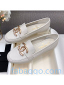 Chanel Lambskin Metal CC Flat Loafers White 2020