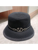 Valentino VLogo Straw Bucket Hat Black 2021
