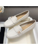 Chanel Lambskin Pearl CC Flat Loafers White Leather 2020