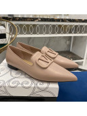 Valentino VLogo Calfskin Flat Loafers with Pointed Toe Nude 2021